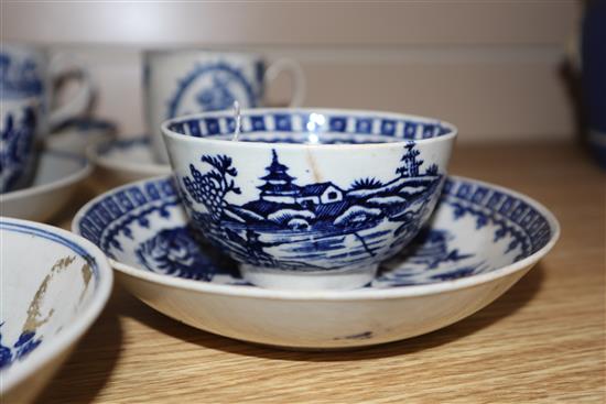 A group of Caughley, Worcester and Liverpool blue and white tea bowls, coffee cups and saucers, c.1770-90 (17)